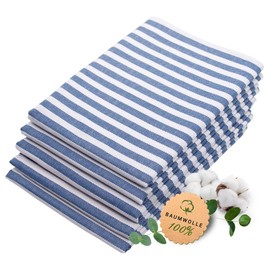Zollner 310 Tea Towels, Striped, 50 x 70 cm, Set of 5, blue, 50 x 70 cm