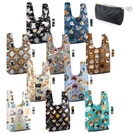BeeGreen Reusable Grocery Bags Bulk Gifts 10-Pack - Large Tote with Zipper Pouch | Foldable & Washable Polyester Shopping Bags Heavy Duty Animal Lover Gifts Reusable Bag With Handles