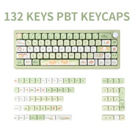 COOMICKEY PBT Keycaps Set, MOA Profile Green Cute Keycaps 132 Keys Custom Dye-Sublimation Keyboard Keycaps for 60% 65% 70% 75% 100% Cherry Gateron MX Switches Mechanical Keyboards