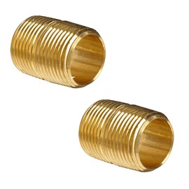 FloFlex Brass Close Nipple Fitting, 1/4" Male x 1/4" Male NPT, 2 Pack Fully Threaded Adapters for Connecting Fluid Hoses, Hydraulic Lines and Air Systems