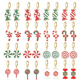 RLHRNDE 16 Pairs Christmas Earrings Set for Women Cute Candy Cane Sweet Lollipop Hoop Earrings Delicate Enamel Swirl Lollipop Cane Earring Christmas Festival Holiday Jewelry Gifts (Crutches Cane)