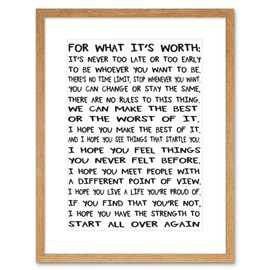 Wee Blue Coo QUOTE MOTIVATION TYPOGRAPHY FOR WHAT IT'S WORTH WHITE FRAMED PRINT F97X6198