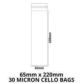celloexpress Bookmark - 65mm x 220mm + 30mm Flap - Cellophane Clear Display Bags 30 Micron Self Seal - Small Cello - Pack of 250