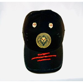 Damier Langevinè® Ruby Eye Lion-Emblem Designer Baseball Cap - Black Lion Hat