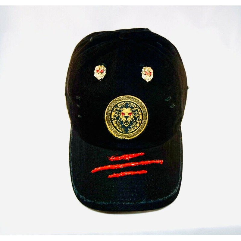 Damier Langevinè® Ruby Eye Lion-Emblem Designer Baseball Cap - Black