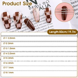 8 Strips Nail Art Chains Metal Chain Nail Charms Silver Nail Jewelry Chains 3D Nail Art Chain Nail Decorations Supplies Punk Nail Studs Accessories for DIY Making Nails Manicure Jewelry (Silver)