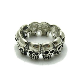 Sterling silver ring solid biker skulls band 925 size J - Z++++++ Empress jewellery