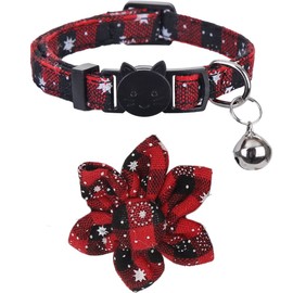 Lamphyface Christmas Cat Collar Breakaway with Cute Removable Flower Floral and Bell for Kitty Adjustable Safety Plaid