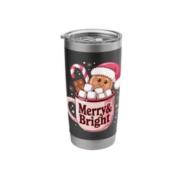 Merry and Bright Christmas Hot Cocoa Gingerbread Design Stainless Steel Insulated Tumbler