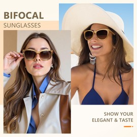 EASY READ Bifocal Reading Sunglasses for Women，Fashion Sun Readers UV400 Protection(Magnification 2.00,Yellow)