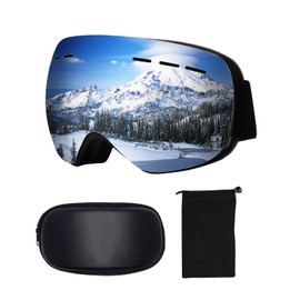 CHMKSTC Ski Goggles, Snow Goggles, Snowboard Goggles, Double Lens, Anti-Fog, 99% UV Protection, 3 Layer Spherical Lens, 180° Wide Field of View, Compatible with Glasses, Removable and Replaceable