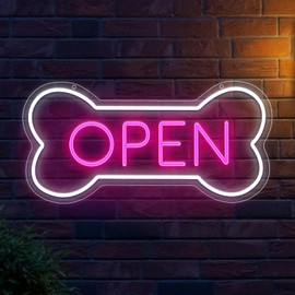 Stoerneon Led Neon Open Sign For Business, Dog Bone Neon Sign Art Pet Shop, Welcome Sign For Business Walls Window Bar Salon Art Hotel Wall Decor