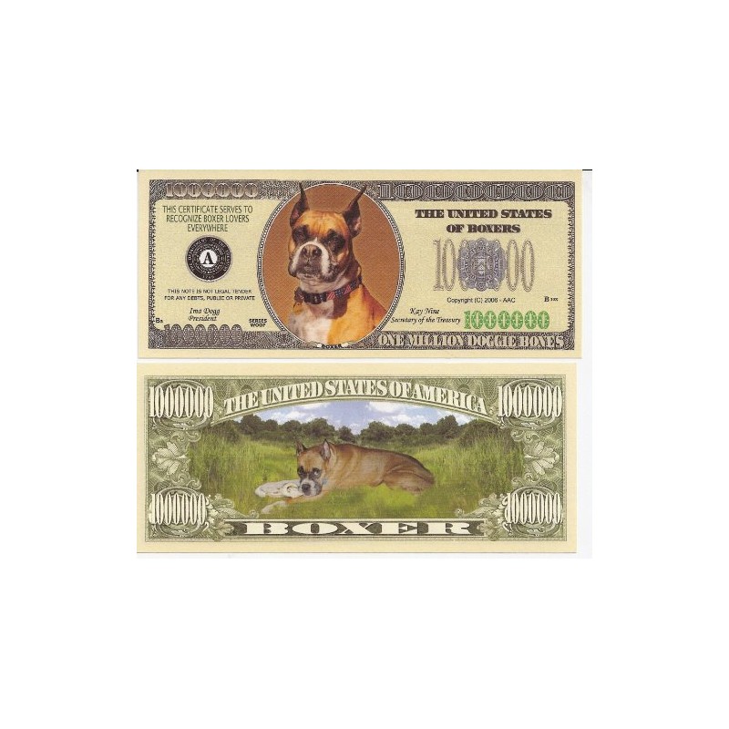 American Art Classics Boxer Dog Million Dollar Novelty Bill Collectible
