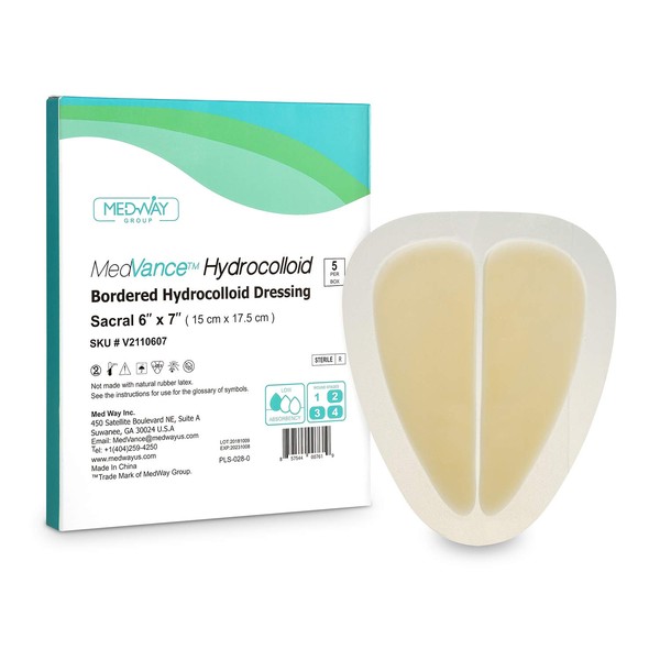 MedVance TM Hydrocolloid – Bordered Hydrocolloid Adhesive Dressing, Sacral, 6"X 7" Box of 5 DRESSINGS