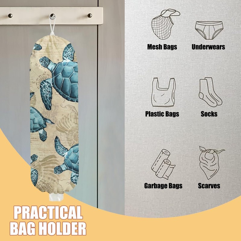 Sea Turtle Plastic Bag Holder, Wall Mount Grocery Bag Holder,