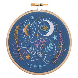 Hawthorn Handmade Celestial Hare Mini Embroidery Kit - Embroidery Kit For Beginners, Includes Embroidery Fabric, Cotton Thread, Embroidery Hoop, Needle & Instructions - Handmade DIY Crafts For Adults.