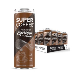 SUPER COFFEE Espresso, Iced Keto Coffee (0g Added Sugar, 90 Calories) [Espresso & Cream] 11 Fl Oz, 12 Pack | Iced Smart Coffee - SoyFree GlutenFree