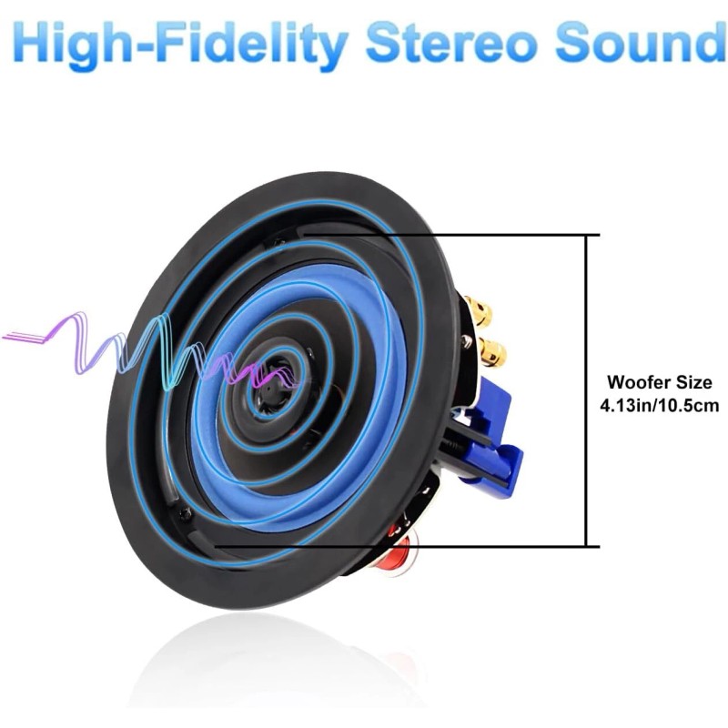 Herdio Bluetooth Ceiling Speakers Wired+4Channel Amplifier Receiver Theater Home