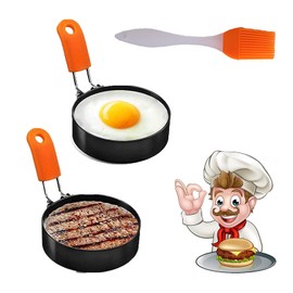 Egg Ring, Cozii 2 Pack Stainless Steel Egg Ring Molds with Anti-scald Handle and Oil Brush Non Stick Circles for Fried Egg McMuffin Sandwiches Frying, Breakfast Household Kitchen Cooking Tool Omelette