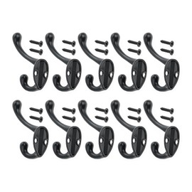 TOPGAGEME 10 Pcs Black Coat Hooks Wall Mounted with 20 Screws, Double Hooks for Hanging Towels, Clothes, Coats, Hats, Umbrella, Bag in Bedroom Living Room