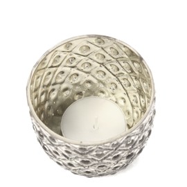 Hosley Illuminate Your Space with Elegance Set of 24 Metallic Antique Silver LED Glass Votive/Tea Light Candle Holders - 2.75" Diameter for Timeless Charm and Enchanting Glow