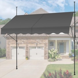 KELIXU Manual Retractable Awning, 118-Inch Adjustable Retractable Awnings for Patio Door Exterior Sunshade Shelter, Window Awning Canopy with UV Protection for Backyard, Garden, Balcony - Gray