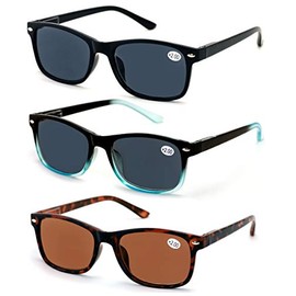 V.W.E. 3 Pairs Rectangular Lightweight Reading SunGlasses Outdoor Readers Glasses - NOT Bifocal (2 Black 1 Brown, 1.75)
