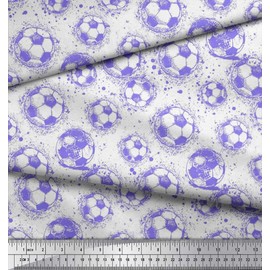 Soimoi Purple Moss Georgette Fabric Brush Stroke & Football Sports Printed Craft Fabric by the metre 42 Inch Wide