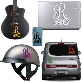 Letter R Monogram Vinyl Decal Sticker for Cars, Laptops, Phones, Helmets, Cups, Tumblers (White, 2.9" x 4")