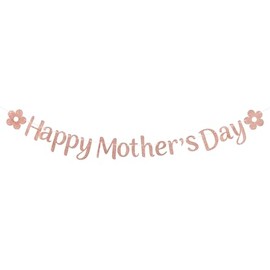 Happy Mothers Day Decorations Banner - Rose Gold Glitter Mothers Day Decor Sign Banner for Party Backdrop & Photo Props - Best Mom Ever Party Supplies & Home Decor