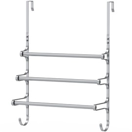 CANYAVE Over The Door Towel Rack, Over Door Towel Rack for Bathroom Door, Triple Towel Storage Holder with Hooks (Silver Gray, 17.32" L)