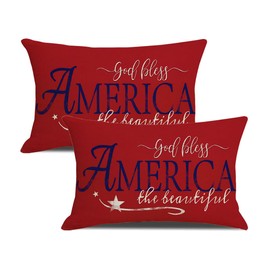 4th of July Pillow Covers 12x 20 Inch Set of 2 God Bless American Memorial Day DecorativeThrow Pillow Cover Patriotic American Flag Outdoor Case Red for Home Couch Sofa Bed