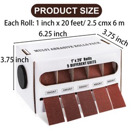 TOPZEA Emery Cloth Roll, 5 Grits Abrasive Sandpaper Rolls Assortment with Dispenser, 150 240 320 400 600 Grits Sand Paper for Woodworking Furniture Automotive Metal Polishing, 1 inch x 20 Feet, Red