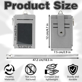 ID Badge Holder with Zip Pocket, Leather TD Card Holder with Lanyard, Multiple Card Slots Vertical ID Card Name Tag Badge Holder for Students Teens Boys Girls Office Staff Women (Grey)