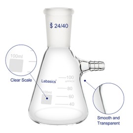 Labasics 100 ml Filtering Flask with 24/40 Standard Taper Joint, High Borosilicate Glass Filter Flask, Bolt Neck with Tubulation, 9 mm Hose Interface