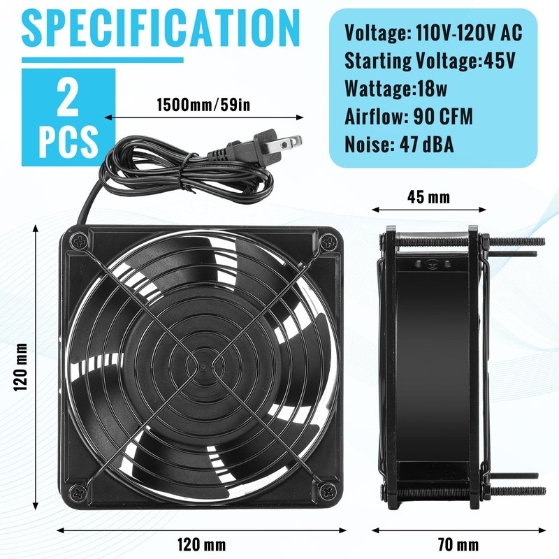 Glooglitter 2 Pack 120V AC Fans Muffin Fan Waterproof18W 2850RPM