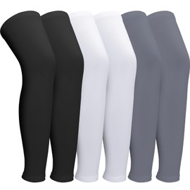 Loppdece 3 Pairs Compression Leg Sleeves, UV Sun Protection Leg Sleeves, Long Compression Leg Sleeves for Cycling, Running, Basketball, Men and Women (Black, White, Grey), White, Black, Grey
