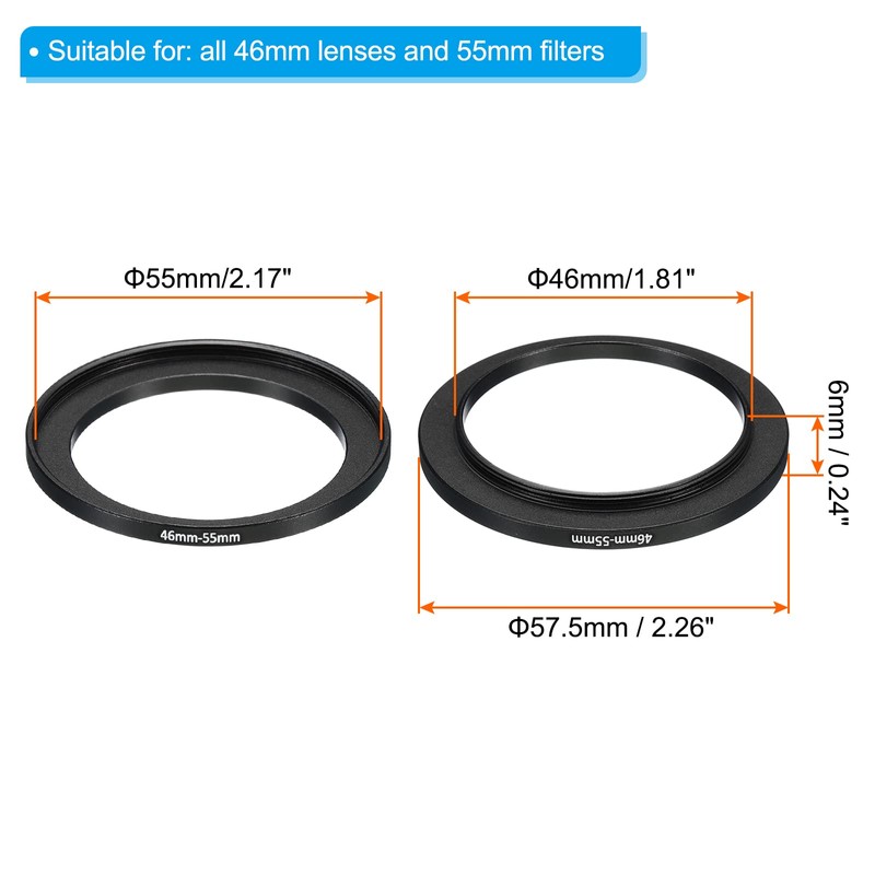 PATIKIL 2pcs 46mm-55mm Metal Step Up Ring Camera Lens Filter