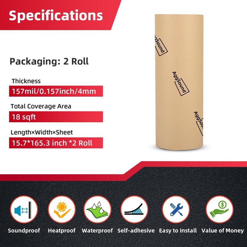 AggSound AggSound 157mil 18sqft Roll Pack Universal Sound Deadener for