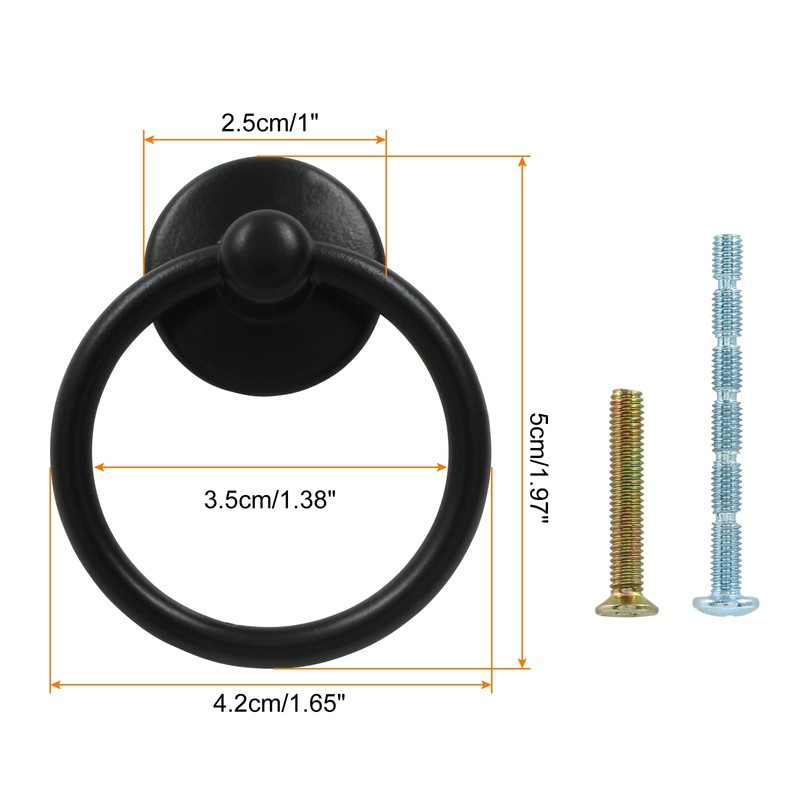 Bivethoi 6 Pcs Drop Ring Drawer Pulls, Matte Black Round