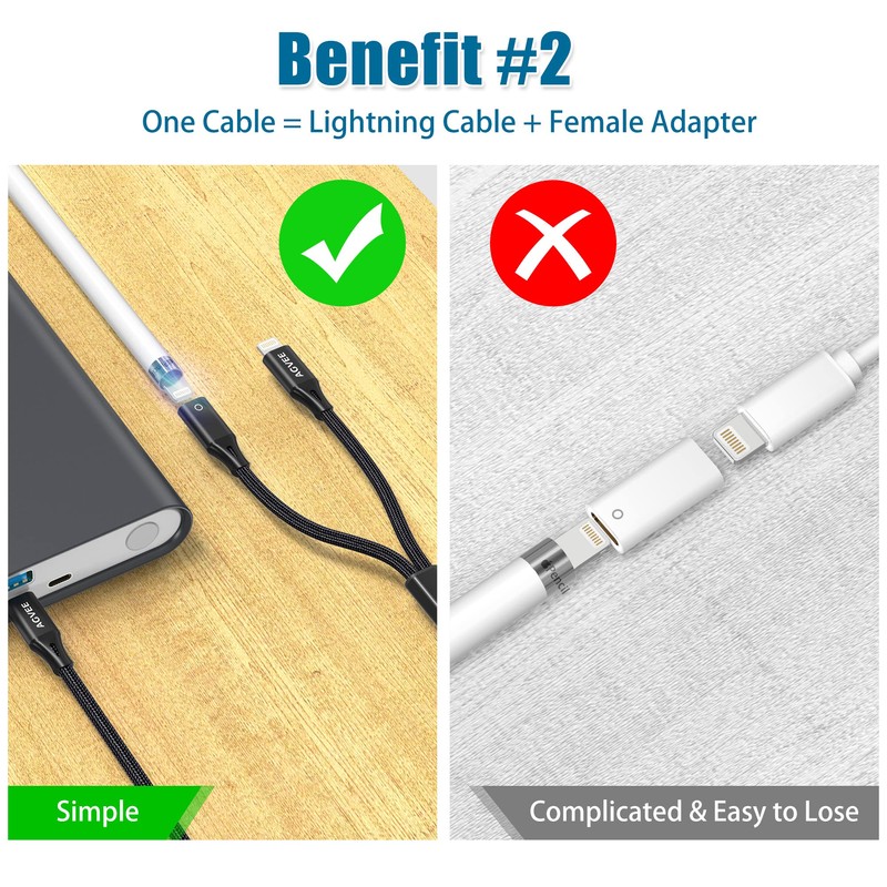 AGVEE 5ft USB-C Male to Lightning Female Charging Pencil Adapter