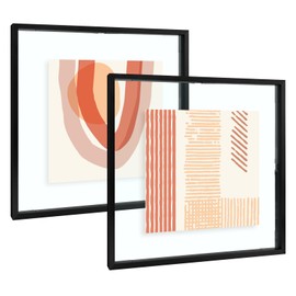 Frametory, 12x12 Floating Picture Frame - Metal Photo Frame - Real Glass - for Wall Mount or Tabletop Display (Black, 2 Pack)