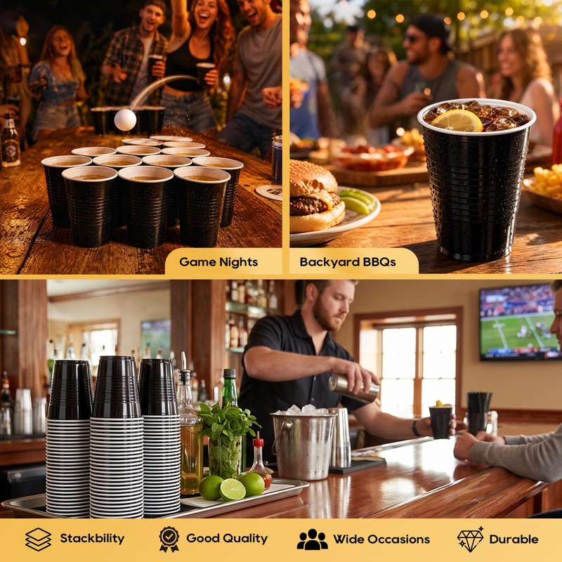 240 Pack 12 oz Black Plastic Cups, Disposable Party Plastic