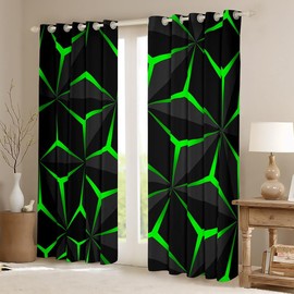 Feelyou Neon Honeycomb Curtains,Geometric Theme Teens Boys Window Drapes Treatments,Adults Bedroom Decoration 3D Green Print Window Curtains for Living Room 42W X 84L,2 Panels