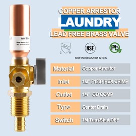 AquaNeurk Ice Maker OutLet Box With Copper Water Hammer Arrestor,1/2 Inch F1807 Pex Crimp Inlet x 1/4 Inch OD Compression Outlet,1/4 Turn Ball Vavle Outlet Box For Refrigerator,Water Dispenser