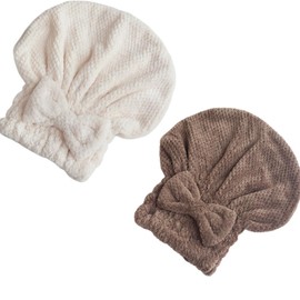 Microfiber Hair Drying Caps Hats Extreme Soft Absorbent Fast Drying Hair Wrap Towels Quick Drying Towel Hat for Women and Girls (Beige，Coffee, 26 * 27CM)