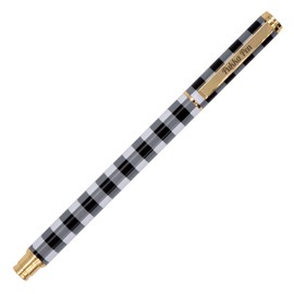 Pukka Pad, Pukka Pen Metal with Refillable Gel Ink - Perfectly Weighted with Smooth, Precise Black Ink - Removable Cap and Gold Details - Buffalo Check Black