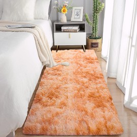 YUFANUHO Ultra Soft Shaggy Runner Rugs, 2x6 Feet Orange Runner Rug for Bedroom Bedside, Shag Fluffy Bedside Tie-Dye Rug for Nursery Home Decor, 2x6 Ft Alfombras para Salas (2'x6' Orange Tie-Dyed)