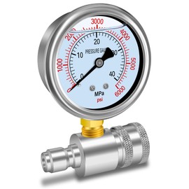 Boltigen Pressure Washer Gauge Kit, Pressure Gauge for Power Washer with 3/8inch Quick Connect, Stainless Steel, 6000PSI