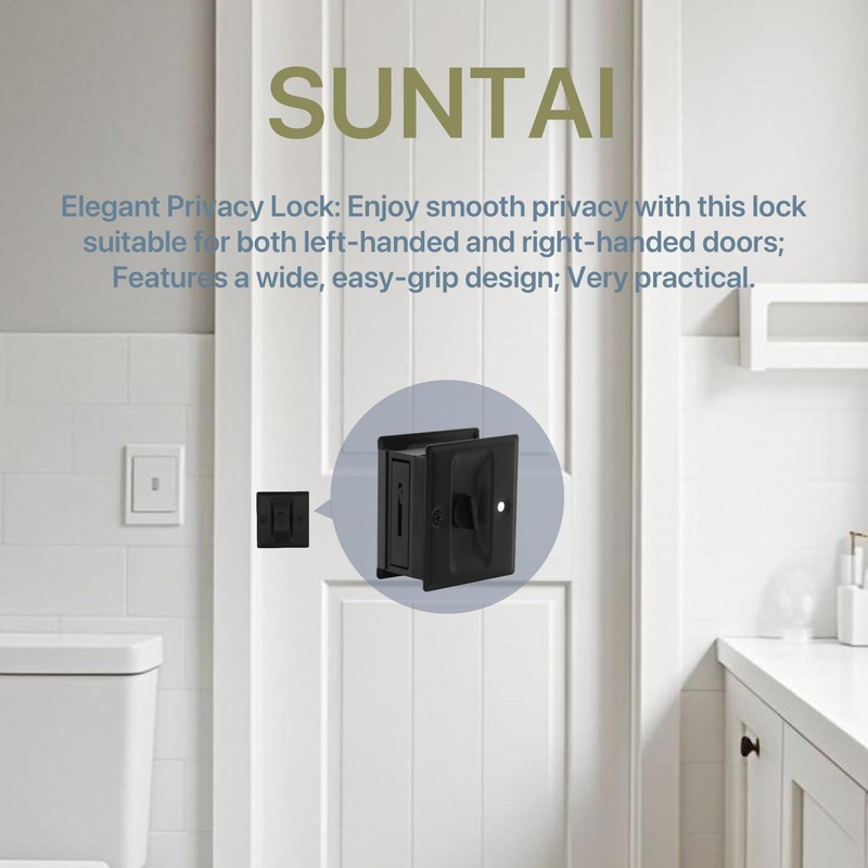 SUNTAI Privacy Sliding Door Lock with Pull, Solid Brass Pocket